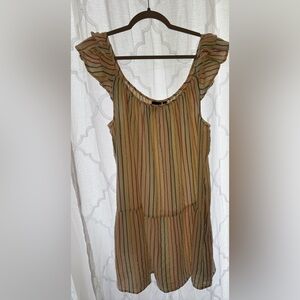 GAP Horizontal Metallic Striped Dress | Flutter Sleeve | Size Large Tall